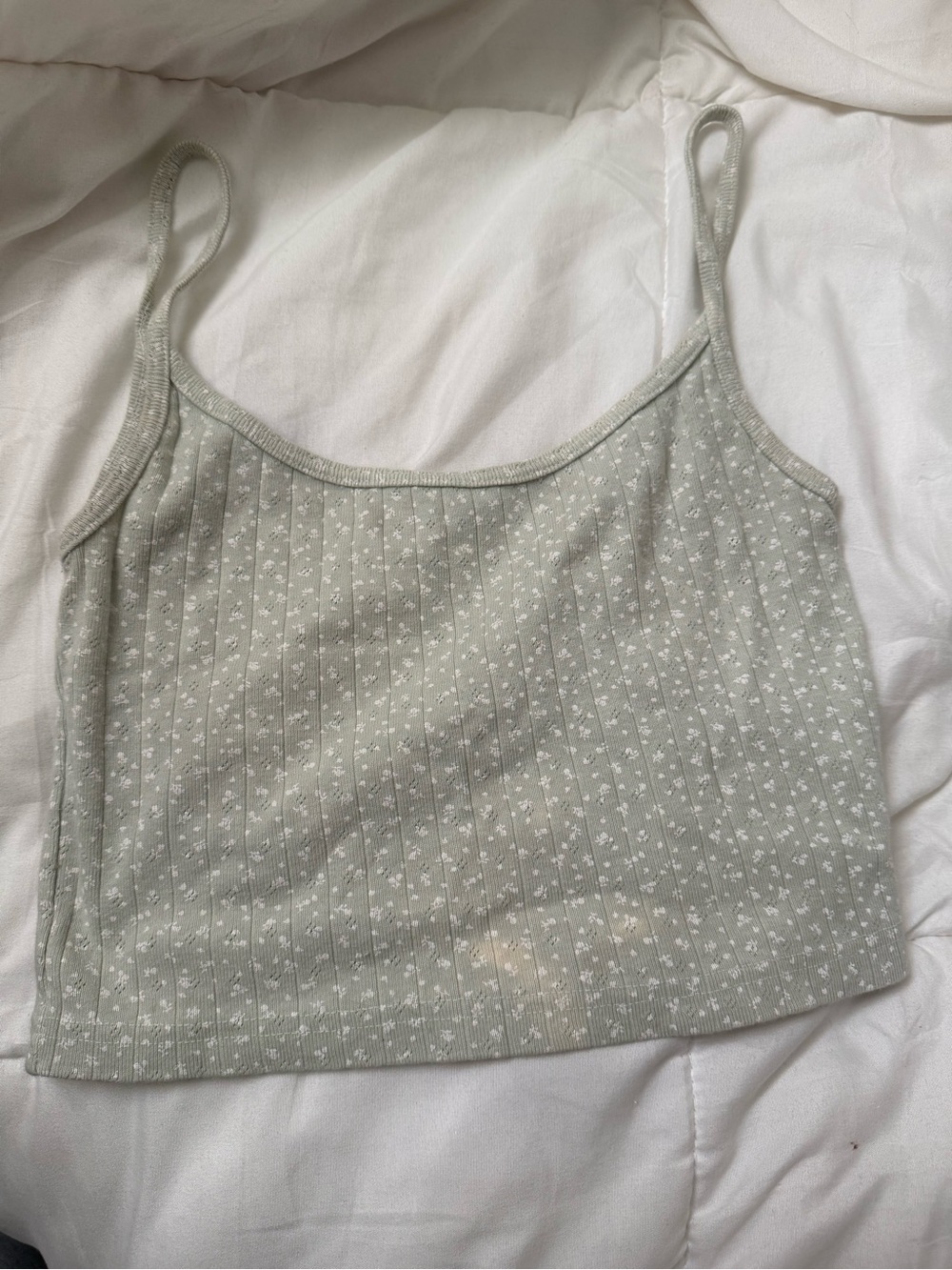 Brandy Melville Sage Green Floral Ribbed Cropped Cami